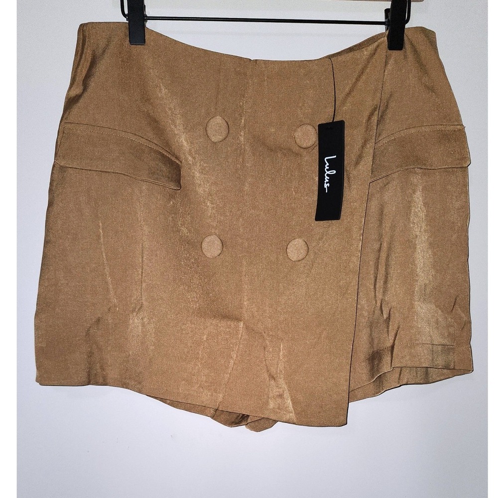 Lulus Brown Double Breasted Wrap Skort High Waisted Shorts NWT XL - Picture 3 of 5